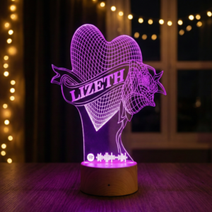 Lámpara Personalizada Spotify - Corazón y Rosa